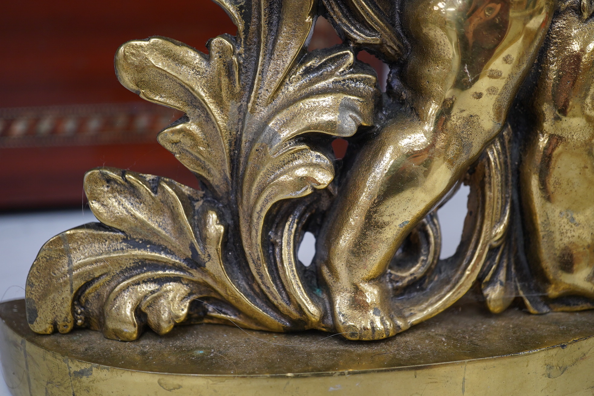 A Victorian style brass cherubic doorstop, 49cm high. Condition - some scratches to base.